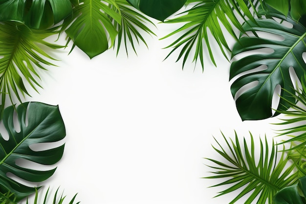 Top view Tropical themed leaves made for product presentations and summer mockups