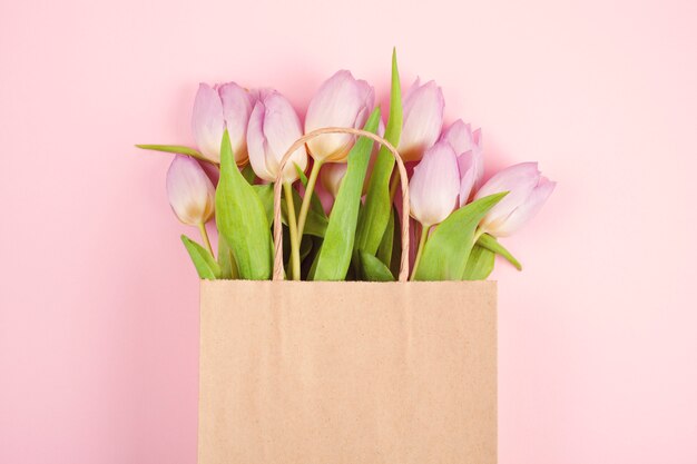 Top view tulips bouquet