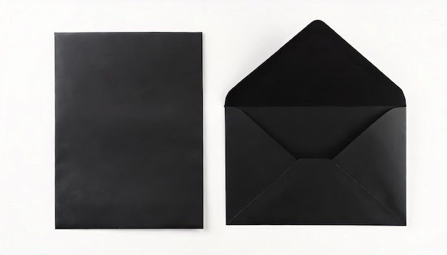 Top view of two open and closed black envelopes isolated on white background