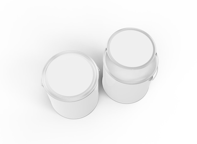 Top View of Two Paint Buckets one of them Open Mockup Paint Buckets Isolated 3d rendering