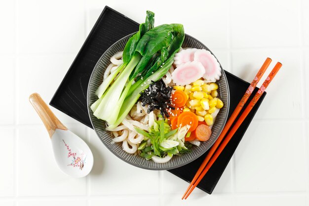 Top View Udon with Vegetable