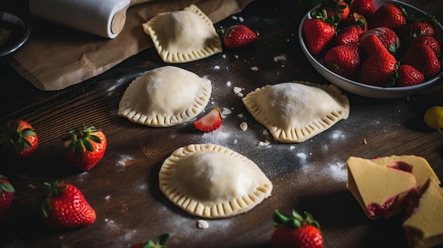 top view on uncooked hand pies with strawberry filling