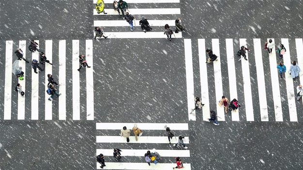 Top view of Undefined Japanese people crowd are walking to crosses