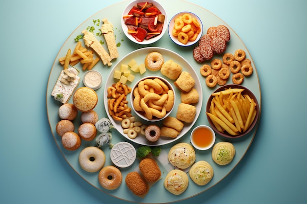 Photo top view unhealthy delicious food