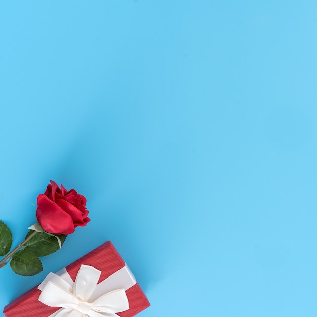 Top view of Valentine's day gift and rose