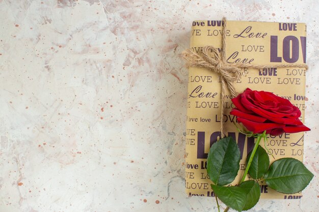 top view valentines day present with red rose on light background feeling passion couple love marriage lover heart color