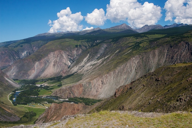 Top view of the valley of the winding Chulyshman river