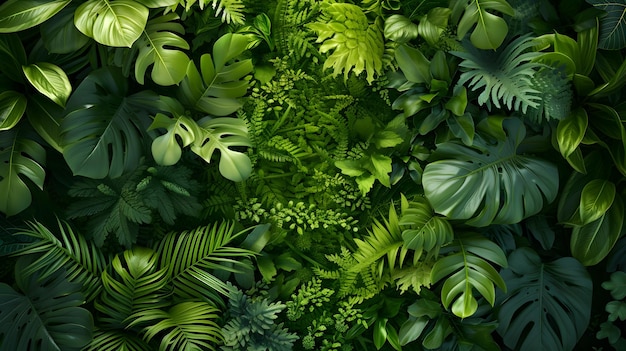 Top view van groene monstera laat achtergrond.