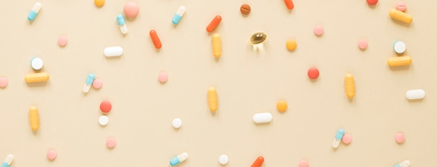 Photo top view variety of colorful painkillers