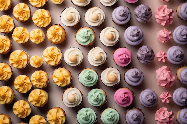 Top view variety of cupcakes Generative AI