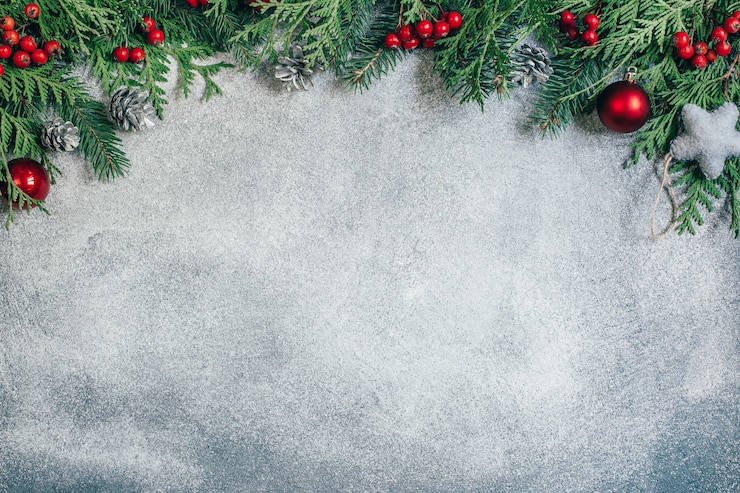 Top view of various Christmas decorations