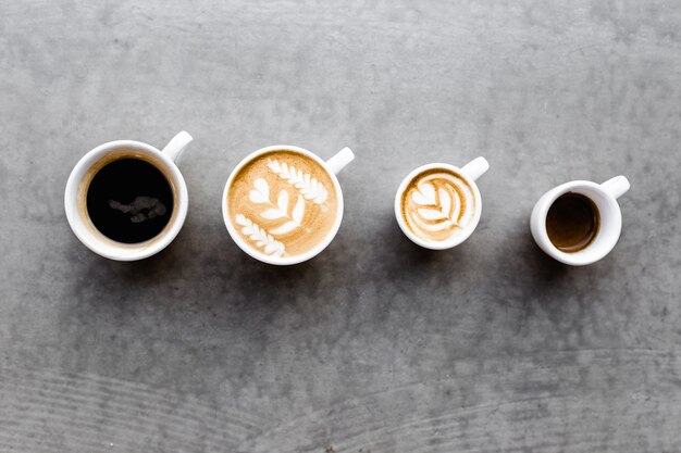 Top view of various coffee cups