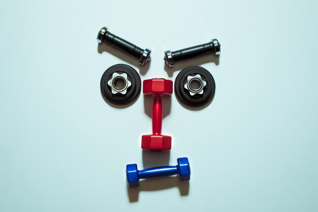 top view of various dumbbells