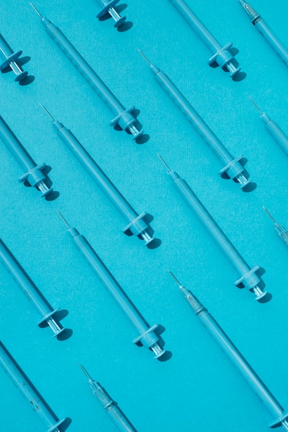 Top view on various syringes