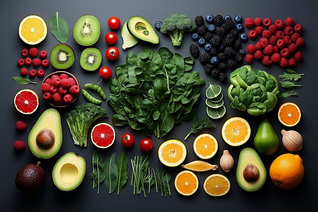 野菜と果物のトップビュー フラットレイアウト