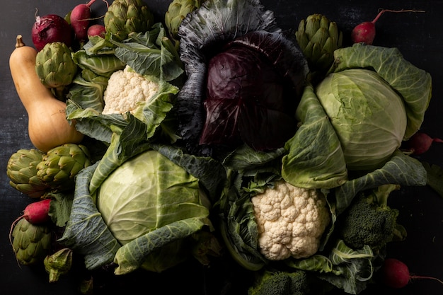 Photo top view vegetables on table