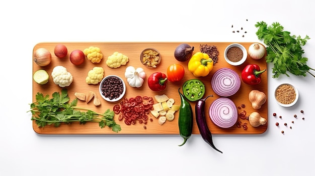 Top view of vegetables on a white background generated by AI