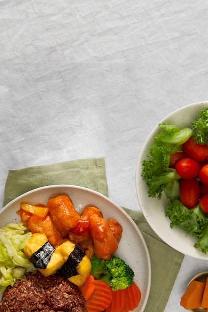 Top view veggie dish still life