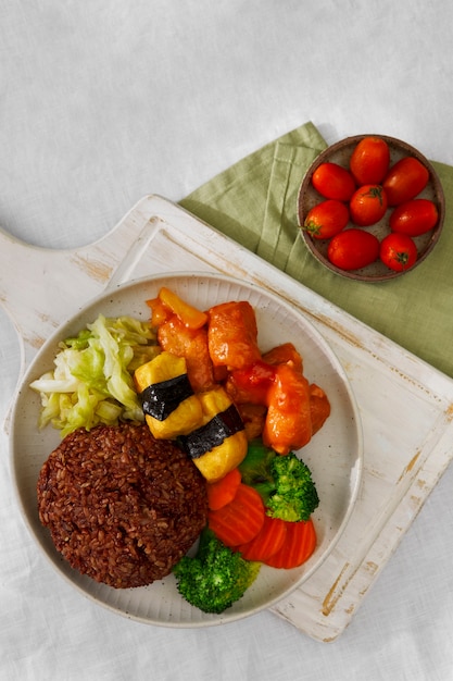 Top view veggie dish still life