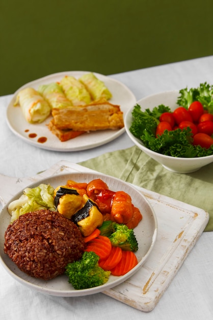 Top view veggie dish still life