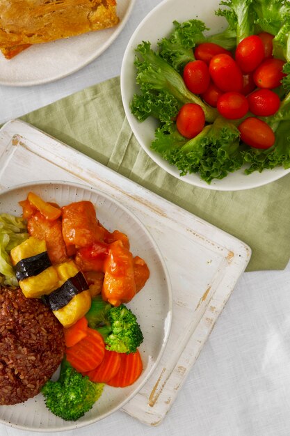 Top view veggie dish still life