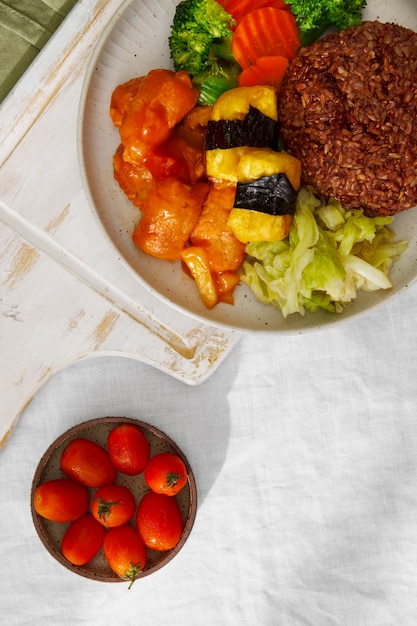 Top view veggie dish still life