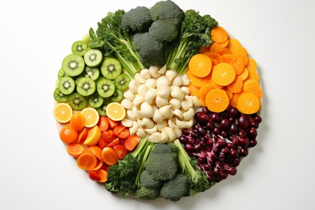 Top view verschillende groenten met fruit op witte achtergrond voedsel dieet gezondheid rijpe kleur salade