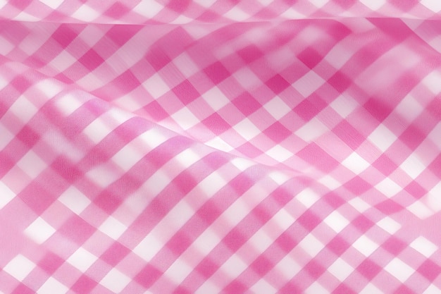 Top view of a vibrant pink and white checkered fabric in closeup detail created with Generative AI technology