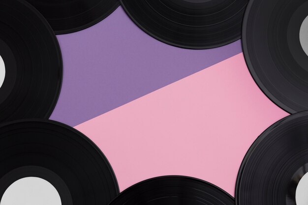 Top view vinyl record assortment