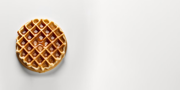 Top view of waffle with honey sauce isolated on white background with copy space