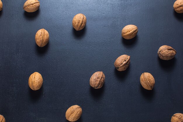 Top view walnuts on the table