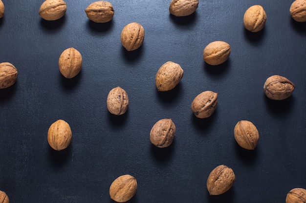 Top view walnuts on the table