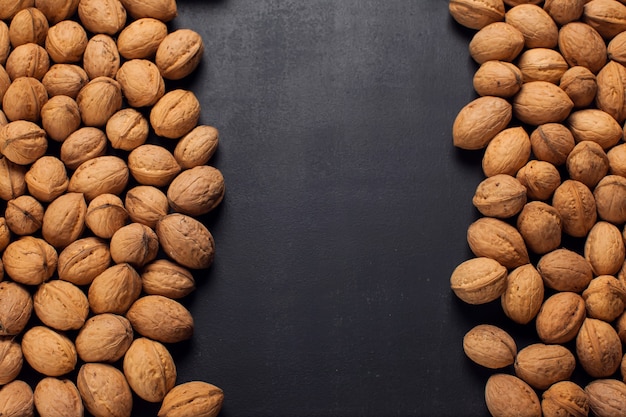 Top view walnuts on the table