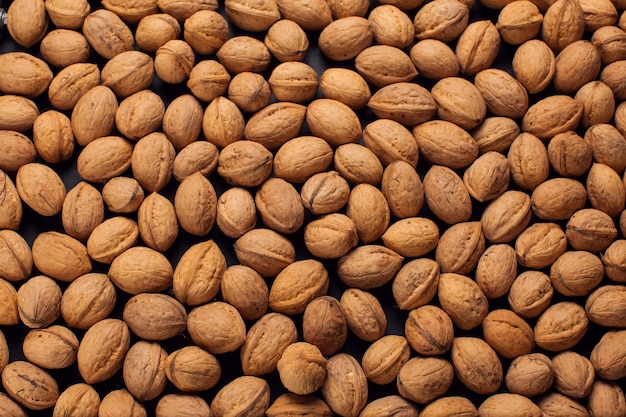 Top view walnuts on the table