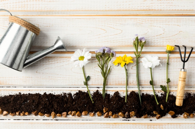 Photo top view watering can for flowers