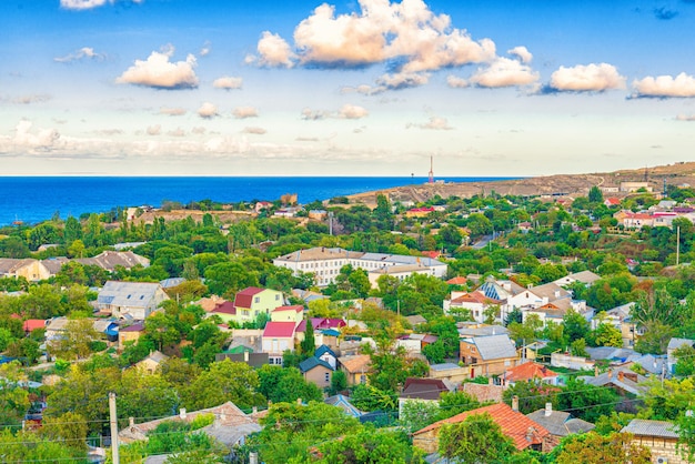 Top view of the western part of the resort town of Feodosia