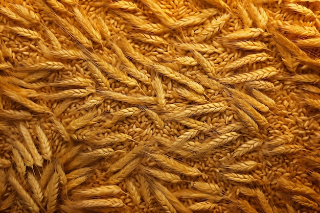 Верхний вид пшеничных ушей на солнечном пшеничном поле в летний или осенний день Период сбора урожая