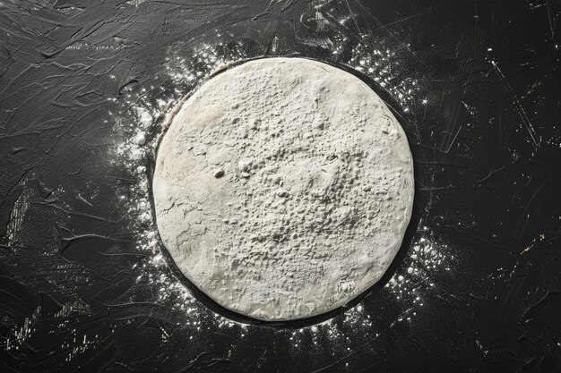 Top view of wheat flour circle on blackboard for baking