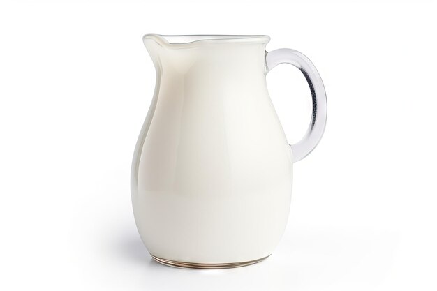 Photo top view of a white background with a fresh milk jug