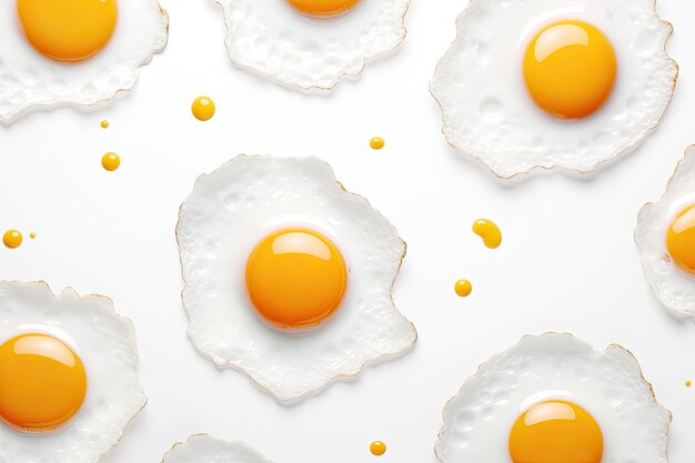 Top view of white background with pattern of fried eggs