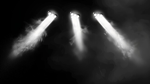 Top view of the white car headlight beam on dark transparent background with smoky effect or fog A realistic modern illustration of a bus or auto spot light flashing at night with vapor clouds