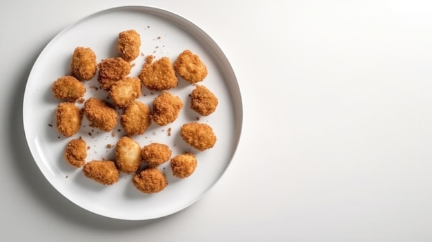 Top View White Round Plate With Keto Chicken Nuggets Generative AI