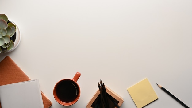 top view of white table with copy space