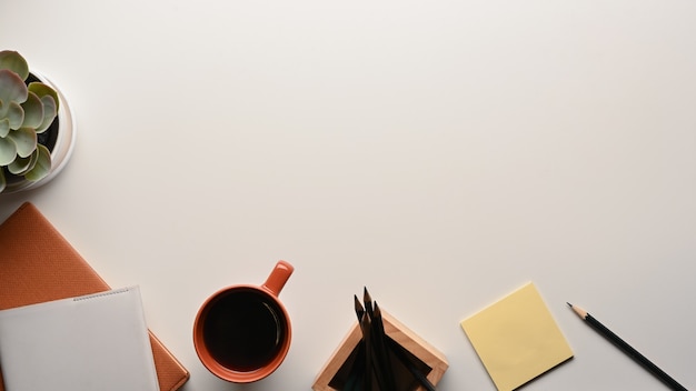 Top view of white table with copy space