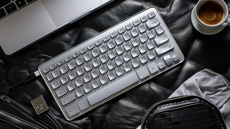 Photo ワイヤレスキーボードのノートパッドとハイライトのトップビュー
