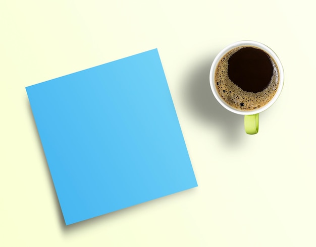 Top view with coffee cup on office desk