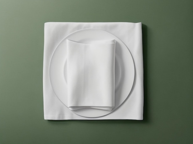 Photo top view with green kitchen napkin simple elegance in isolation