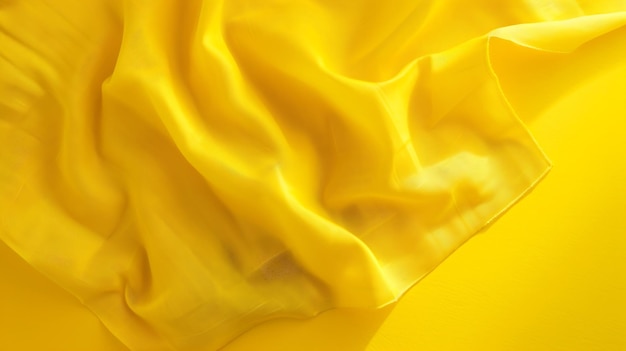 top view with yellow empty kitchen napkin isolated on table background Folded cloth Generative AI
