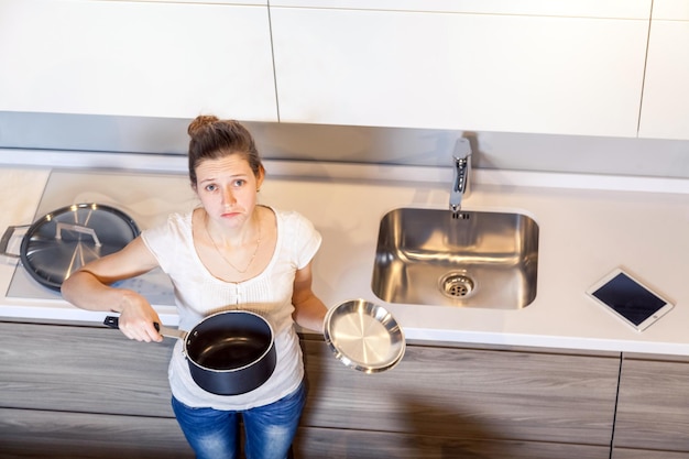 Top view of woman in the kitchen