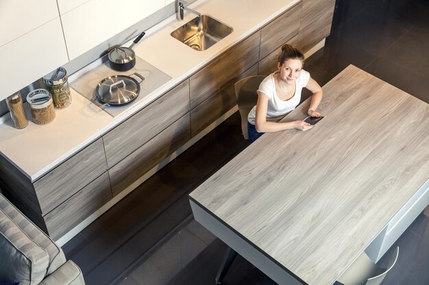 Top view of woman in the kitchen